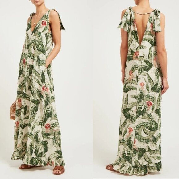 Adriana Degreas x Cult Gaia Tropical Print Crepe Maxi Dress in Green Medium - Picture 2 of 9